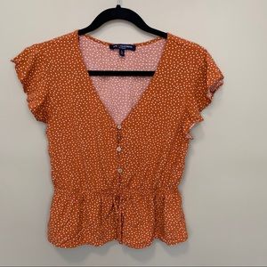 One Clothing Burnt Orange Polka Dot Crop Top Sz L